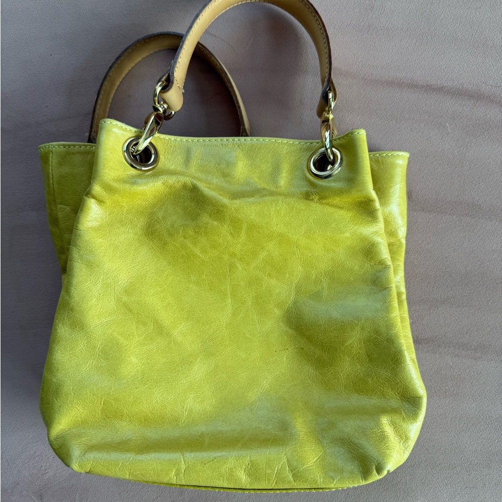Maurizio Taiuti Yellow Leather Tote with Gold-Tone Hardware